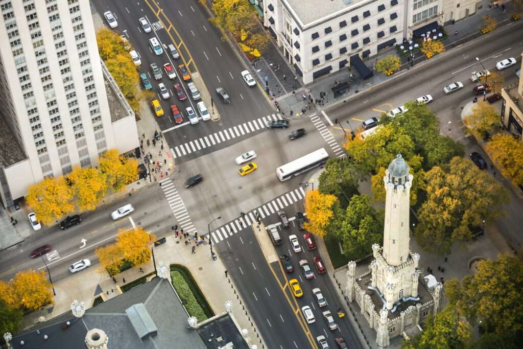 Roker - Vista aérea de la ciudad de Michigan Avenue y la Magnificent Mile en Chicago Illinois EE.UU.